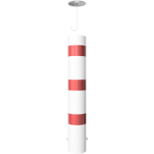 Barrier bollard | Steel tube  193 x 3.6 mm | stationary | for setting in concrete | hot-dip galvanized and white coatedwith three red reflecting stripes | total length: 1200 mm | with steel cap with concrete anchor